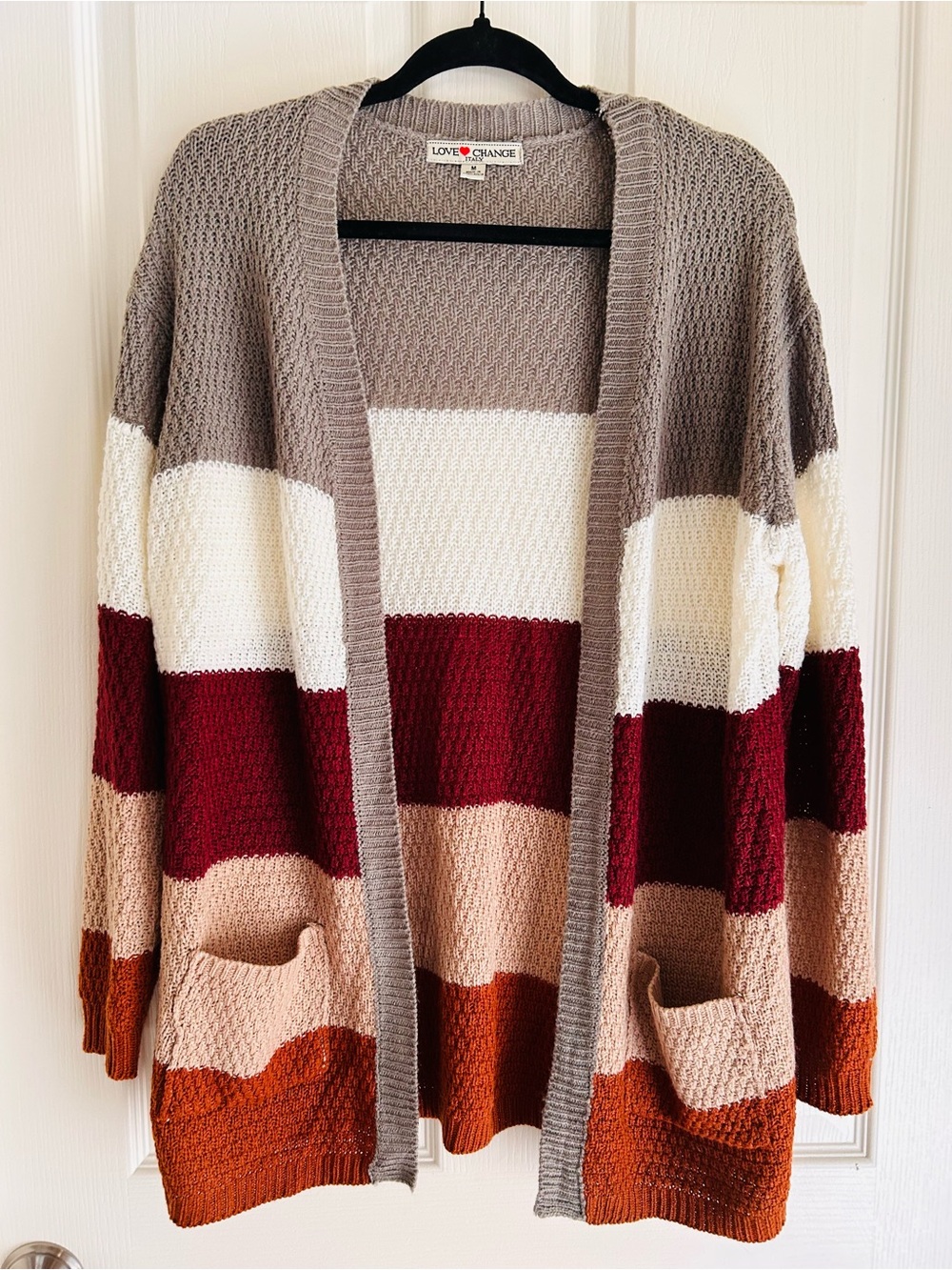 🍁 Taupe Cream Maroon Striped Open Cardigan 🍁